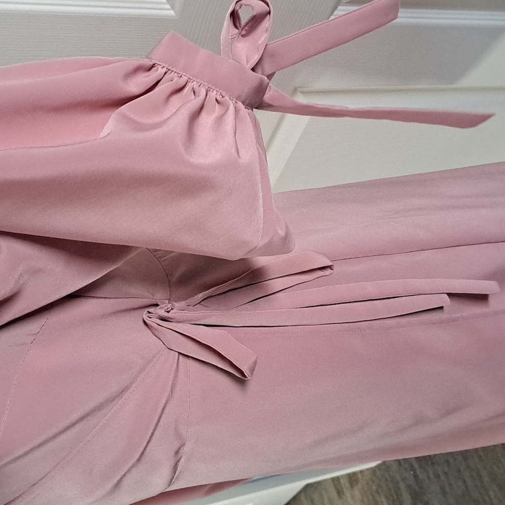 Topshop Pink Wrap Balloon Sleeve Satin Feel Tie Waist Dressy Stylish Mini Dress - Picture 4 of 13